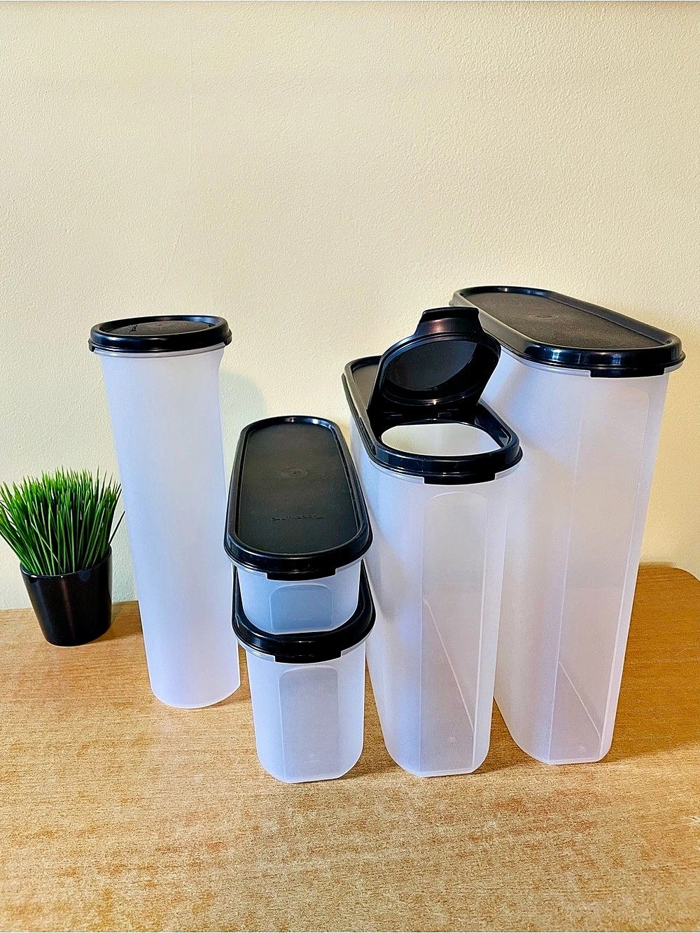 Tupperware Modular Mates Set of 5 Black Seal Cereal Pasta Pantry Organizer